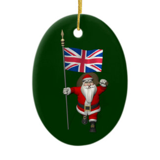 Festive Santa Claus With Flag Of The UK Ceramic Ornament