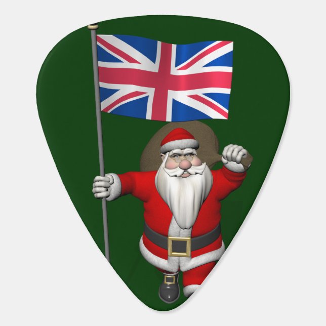 Festive Santa Claus With Flag Of The UK Guitar Pick (Back)