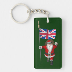 Festive Santa Claus With Flag Of The UK Keychain