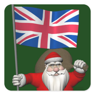 Festive Santa Claus With Flag Of The UK Square Sticker