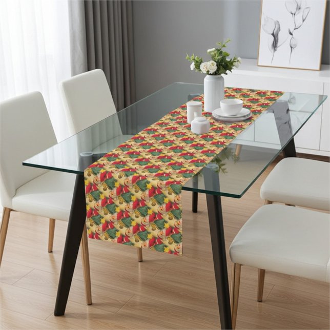 Festive Santa Climbing Christmas Tree, Small Motif Long Table Runner (Creator Uploaded)