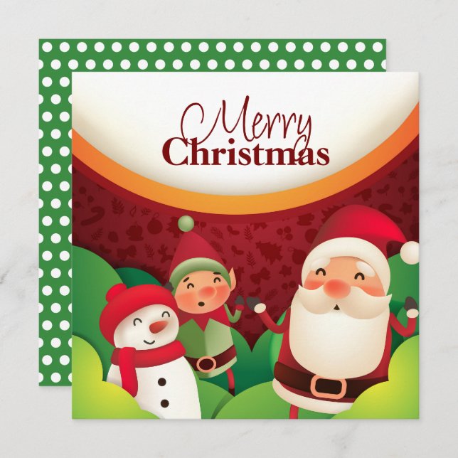 Festive Santa Elf & Snowman Christmas Card (Front/Back)