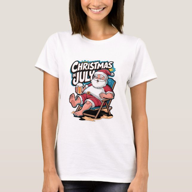 Festive Santa Enjoying Beer Break T-Shirt (Front)