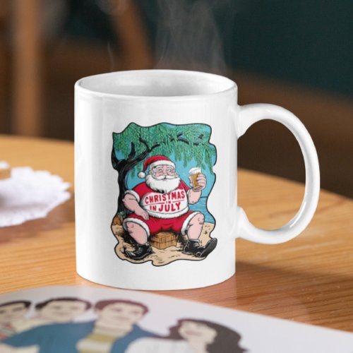 Festive Santa Enjoying Beer Under Tree Coffee Mug