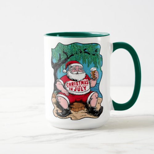 Festive Santa Enjoying Beer Under Tree Mug
