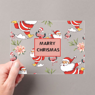 Festive Santa, Flamingo & Pink Floral Pattern Acrylic Invitations