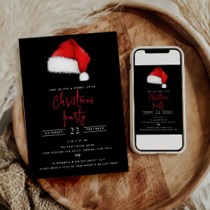 Festive Santa Hat Black Christmas Party Invitation