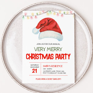 Festive Santa Hat Christmas Party Invitation