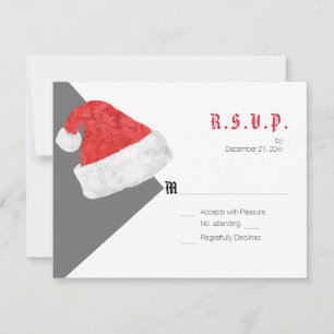 Festive  Santa Hat Christmas Wedding Grey RSVP Card