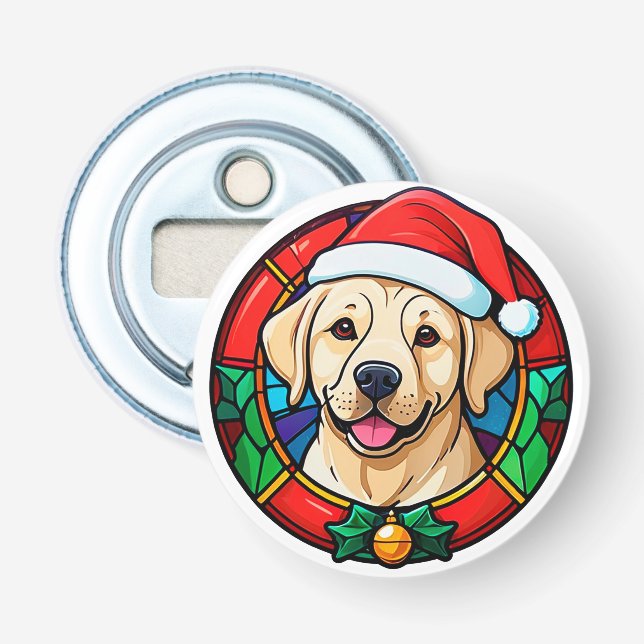 Festive Santa Hat Dog Cartoon Bottle Opener (Front)