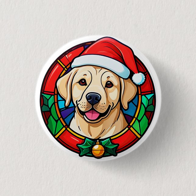 Festive Santa Hat Dog Cartoon Button (Front)