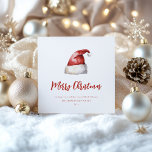 Festive Santa Hat  Holiday Card<br><div class="desc">Festive watercolor Santa hat,  holiday card. Features,  red typography with coordinating stripe pattern backing.</div>