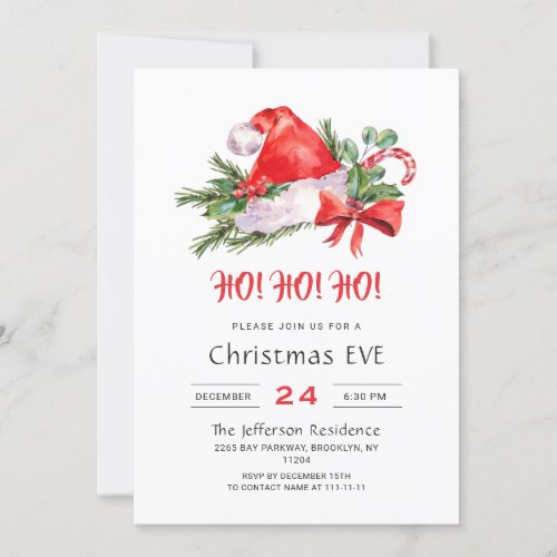 Festive Santa Hat Holiday Christmas Eve Party Invitation