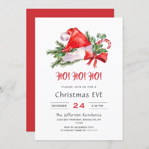 Festive Santa Hat Holiday Christmas Eve Party Invitation