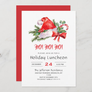 Festive Santa Hat Holiday Luncheon Christmas Party Invitation