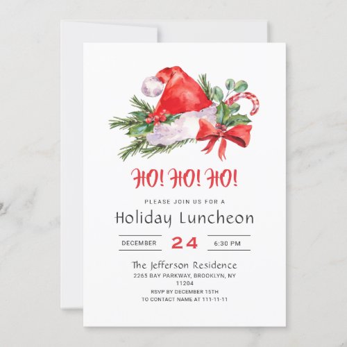 Festive Santa Hat Holiday Luncheon Christmas Party Invitation