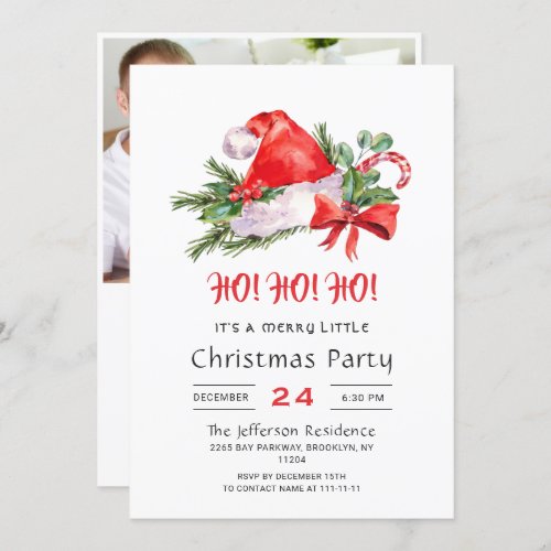 Festive Santa Hat Merry Christmas Little Party Inv Invitation