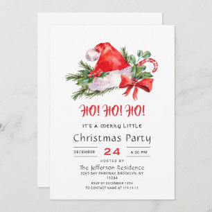 Festive Santa Hat Merry Christmas Little Party Invitation