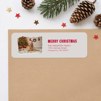 Festive Santa Hat Pet Dog Photo Christmas Label