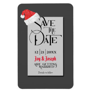 Festive Santa Hats, Grey/ Save the Date Wedding Magnet