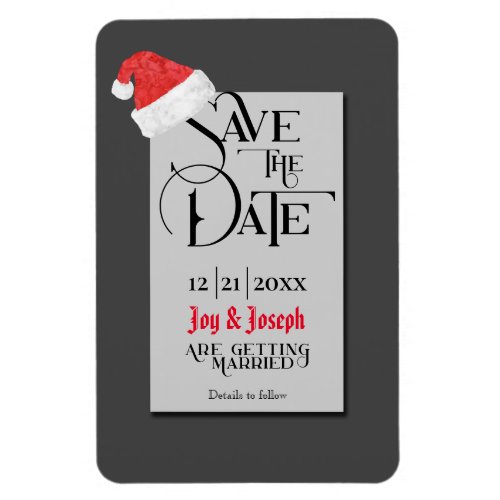 Festive Santa Hats  Grey Save the Date Wedding Magnet