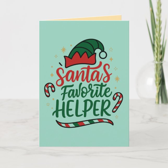 Festive Santa Helper Christmas Greeting Card (Front)