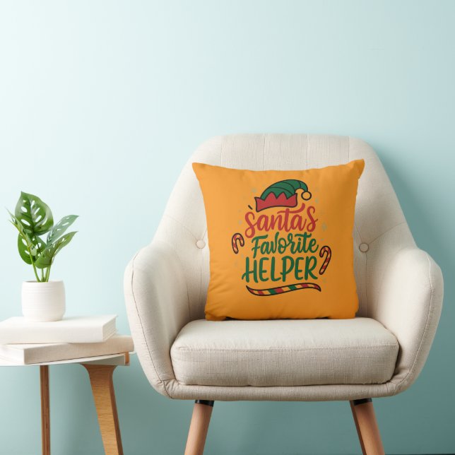 Festive Santa Helper Christmas Throw Pillow (Chair)