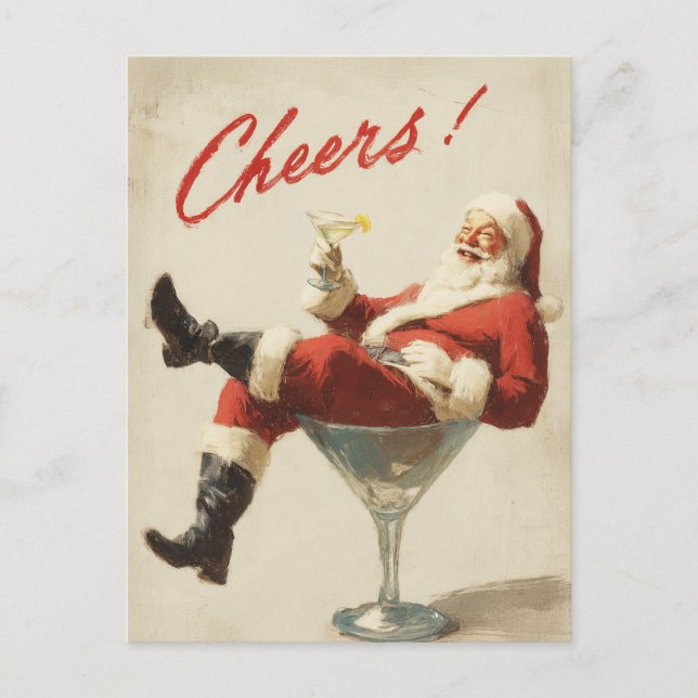 Festive Santa Holiday Cheers Postcard (Front)