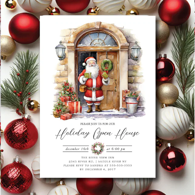 Festive Santa Holiday Open House Invitation | Zazzle
