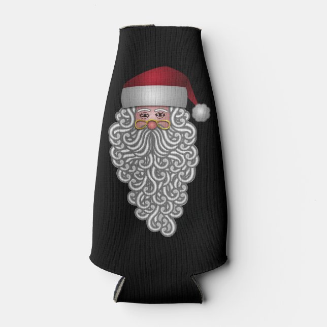 Festive Santa in Curly Beard Bottle Cooler (Front)