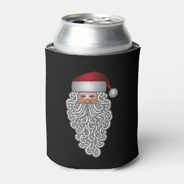 Festive Santa in Curly Beard Can Cooler (Can Front)