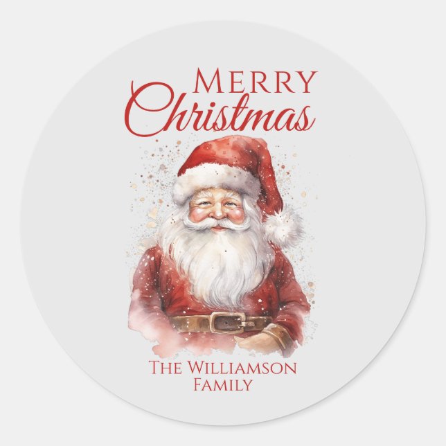Festive Santa Merry Christmas  Classic Round Sticker (Front)