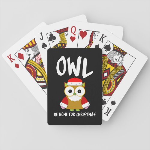 Festive Santa Owl Be Home for Christmas Cartoon Poker Cards