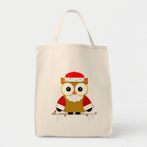 Festive Santa Owl Christmas Holiday Tote Bag