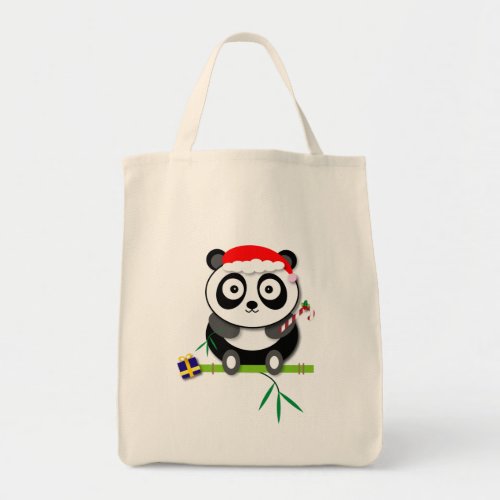 Festive Santa Panda Bear Christmas Tote Bag