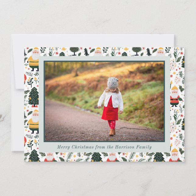 Festive Santa Pattern Christmas Photo Holiday Card (Front)