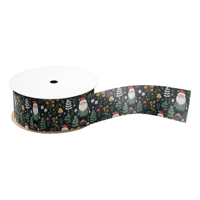 Festive Santa Pattern Grosgrain Ribbon (Spool)