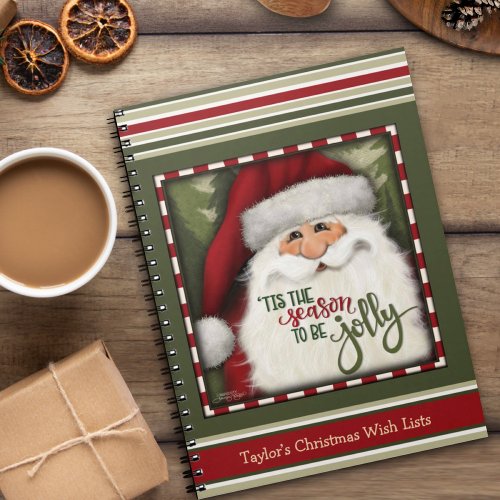 Festive Santa Red Green Christmas Kids Wish List  Notebook