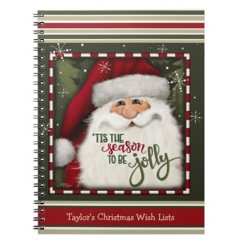 Festive Santa Red Green Christmas Kids Wish List  Notebook