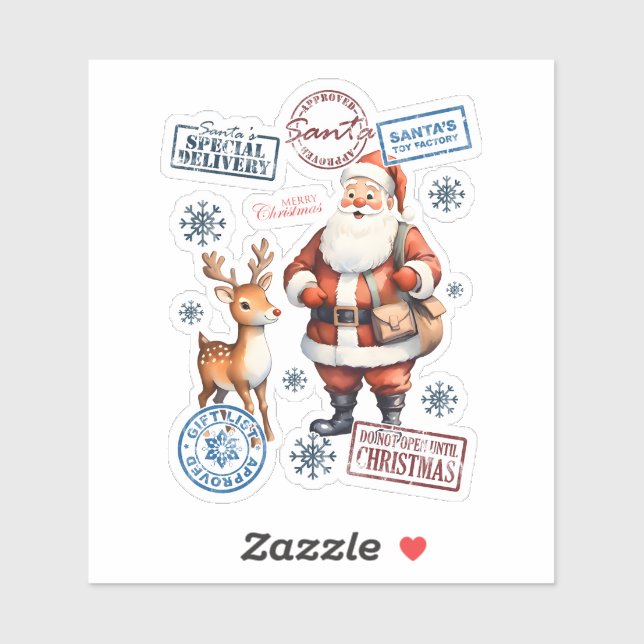 Festive Santa & Reindeer Stickers (Sheet)