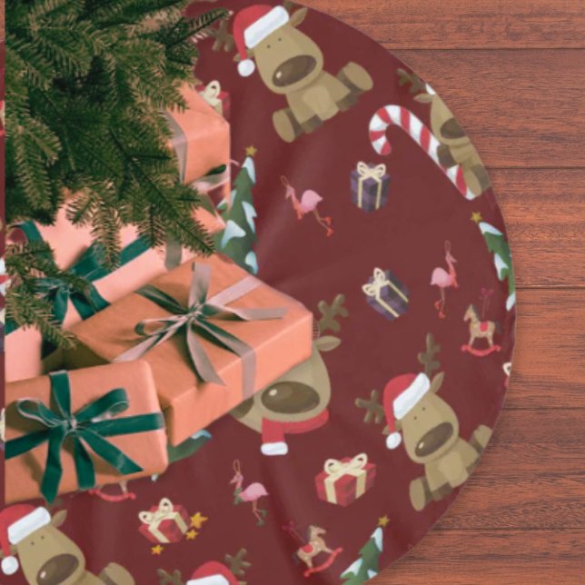 Festive Santa Reindeer With Friends Christmas Brushed Polyester Tree Skirt (Creator Uploaded)