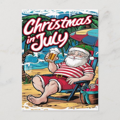 Festive Santa Relaxing by the Waves  Postcard