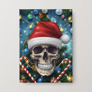 Festive Santa Skull Button