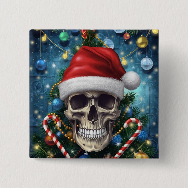 Festive Santa Skull Button (Front)