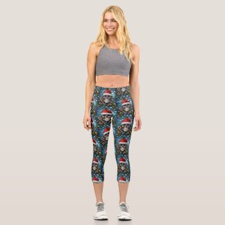 Festive Santa Skull Capri Leggings