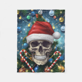Festive Santa Skull Fleece Blanket