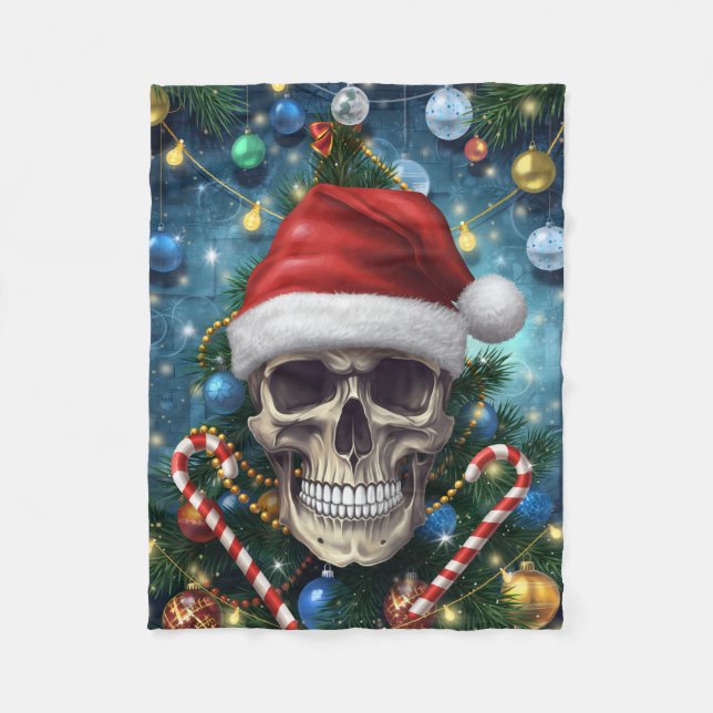 Festive Santa Skull Fleece Blanket (Front)