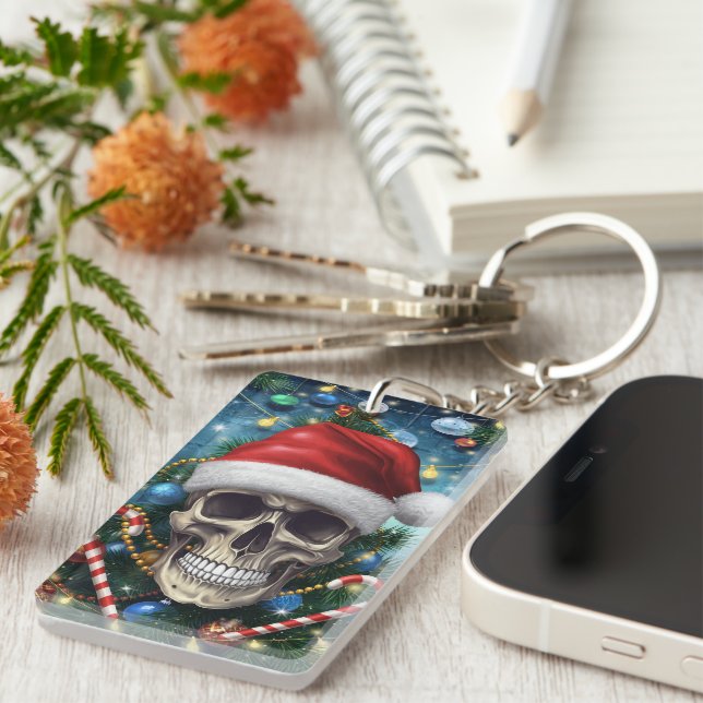 Festive Santa Skull Keychain (Front Right)