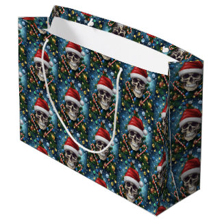 Festive Santa Skull Large Gift Bag