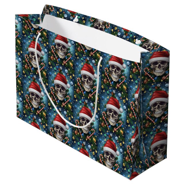 Festive Santa Skull Large Gift Bag (Back Angled)